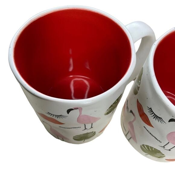 THREE Boufants Mugs With Flamingos, Lips, Palm Leaves, Eye Lashes Set of… - Picture 5 of 9